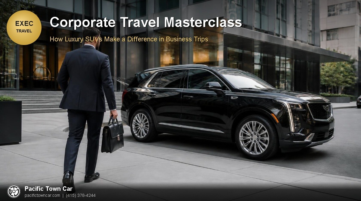 Black luxury SUV for corporate executive travel, Pacific Town Car business transportation