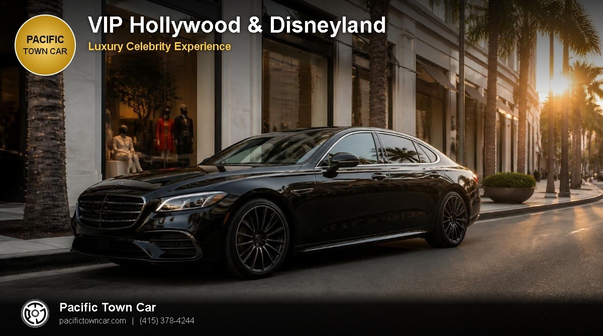 Black Mercedes S-Class in Beverly Hills for VIP Hollywood and Disneyland experience - Pacific Town Car