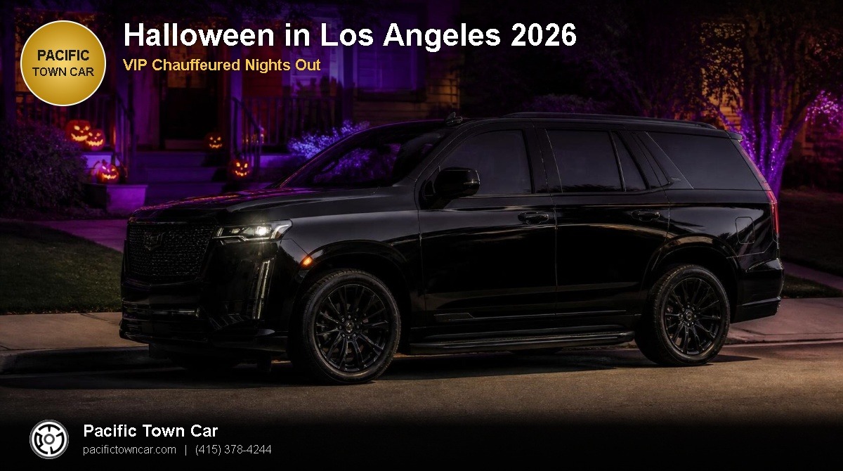 Black Cadillac Escalade for Halloween night transportation in Los Angeles - Pacific Town Car
