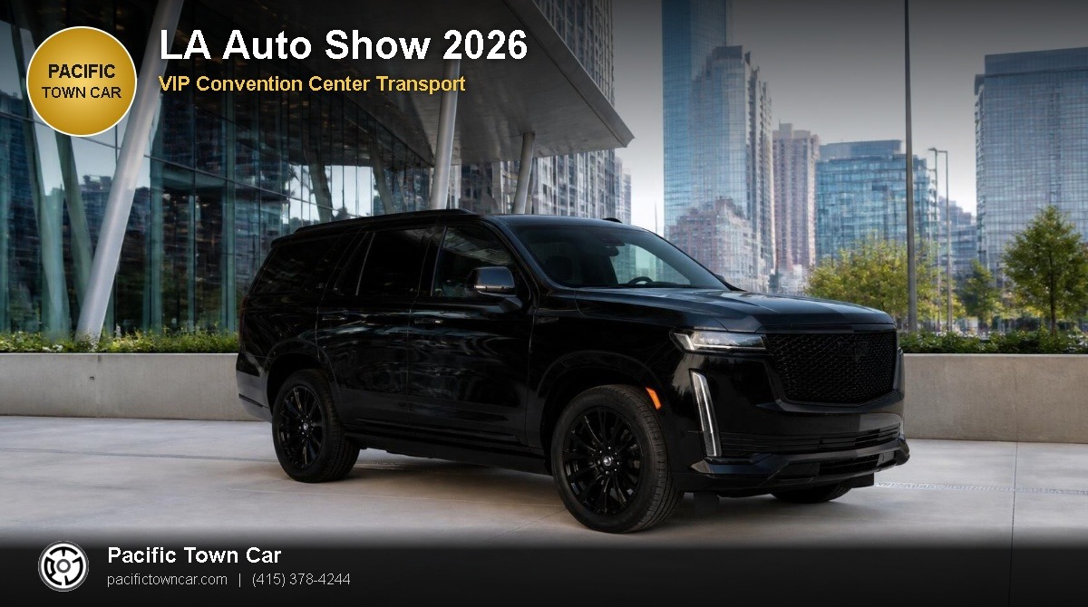 Black Cadillac Escalade for LA Auto Show VIP transportation in downtown Los Angeles - Pacific Town Car