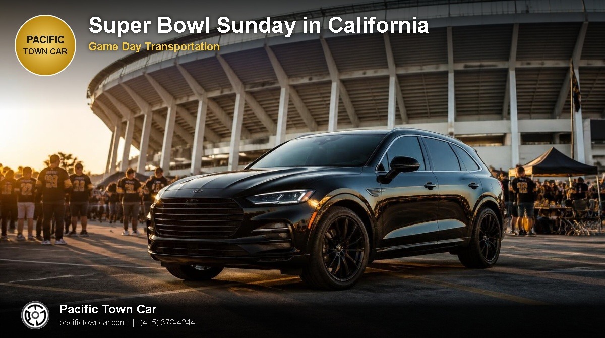 Black Cadillac Escalade for Super Bowl game day transportation in California - Pacific Town Car
